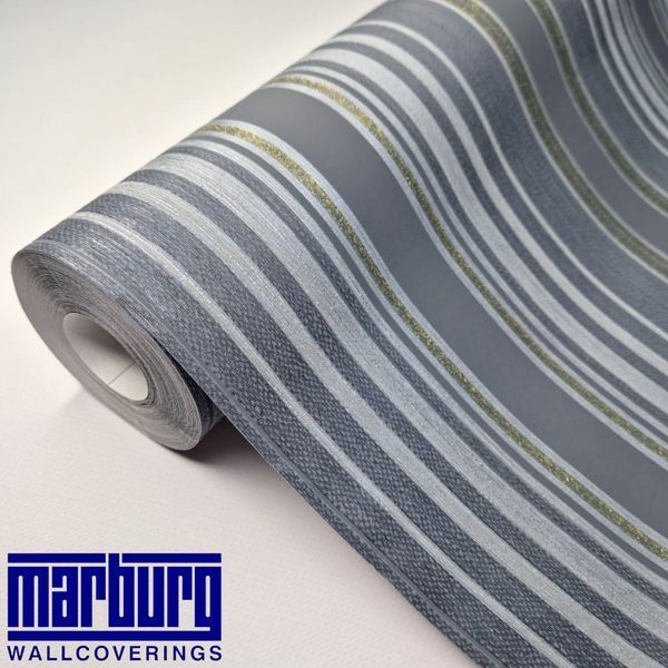 Шпалери вінілові 10.5 &times; 0.53 м Marburg 59081, сірі з блискучими смугами, для коридору, спальні, вітальні, кімнати 2556842007 фото