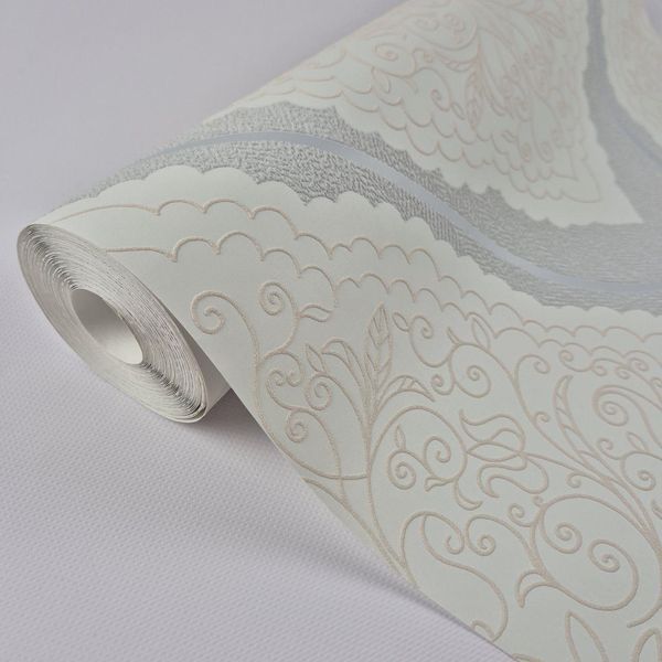 Обои виниловые на флизелине 0.53 &times; 10.05 м Marburg 57104, молочно-серые для спальни, гостиной, коридора 2785922087 фото