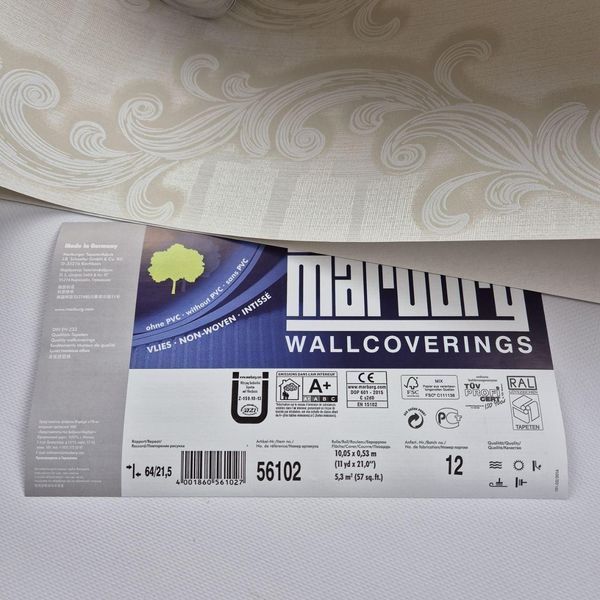 Обои флизелиновые 0.53 &times; 10.05 м Marburg 56102, бежевые &mdash; для спальни, гостиной, прихожей 2785922038 фото