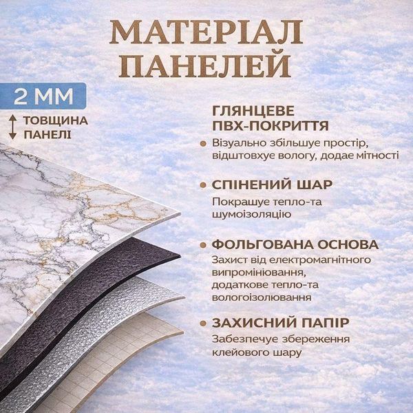 Глянцева самоклеюча панель ПВХ 60х90 см (6030) - світло-сірий мармур 2904481442 фото